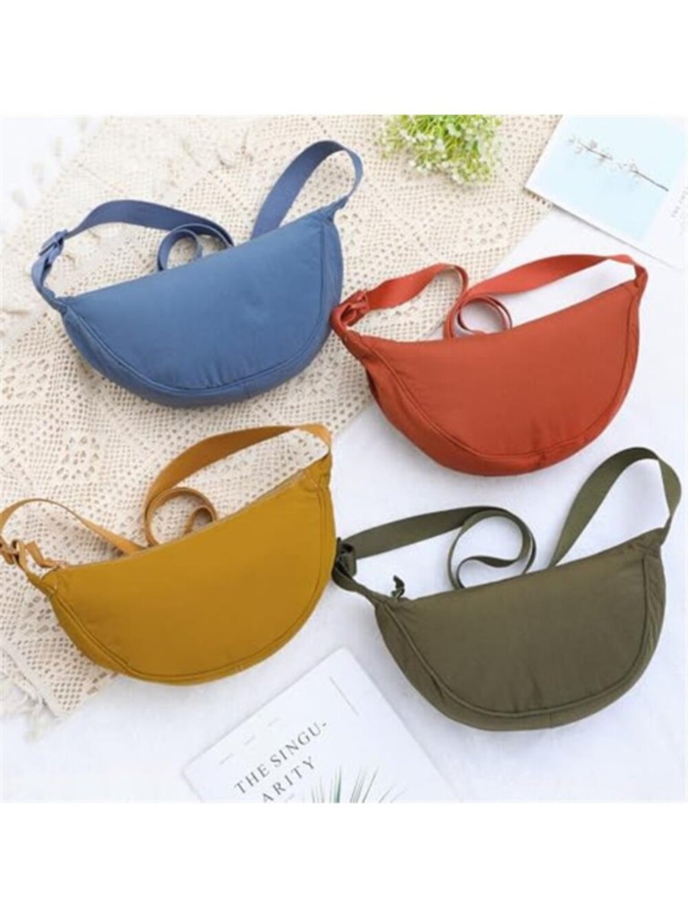 4 Pcs Nylon Crescent Crossbody Purses Bag Half Moon Shape Slingbag - Picture 5 of 5